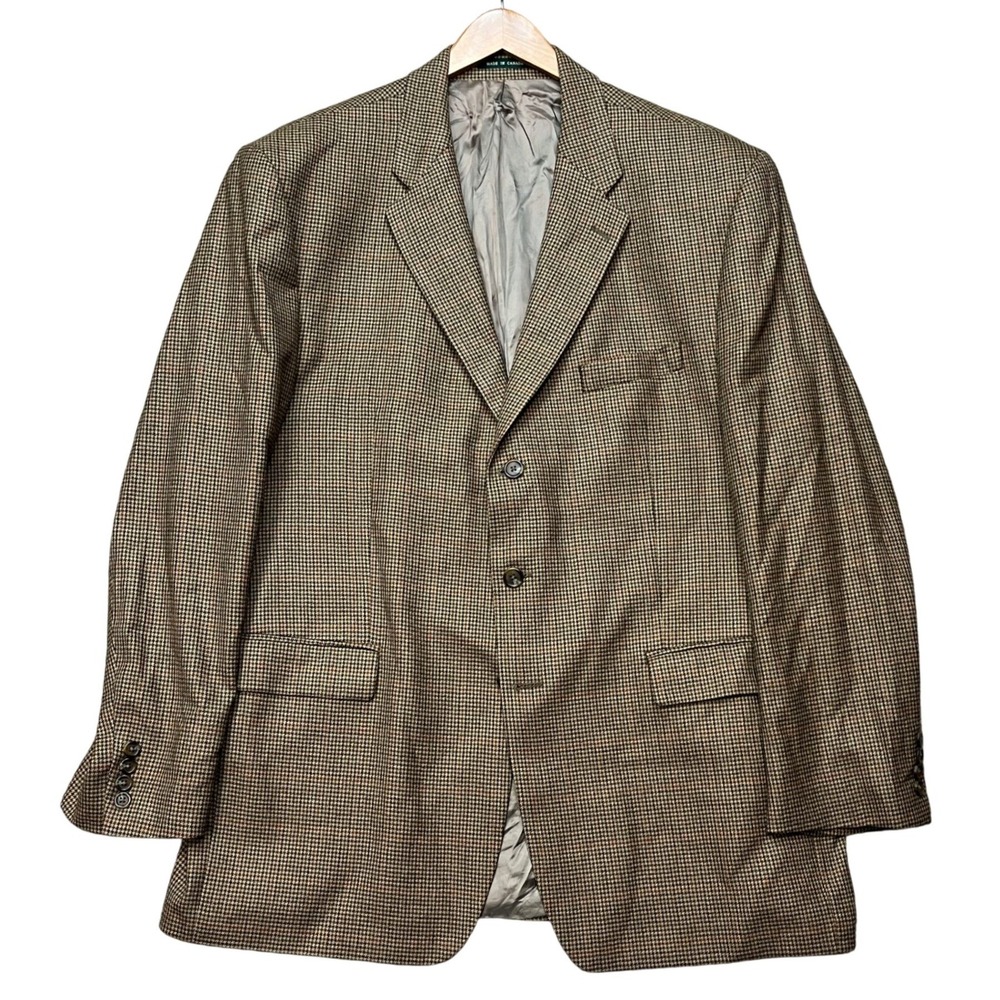 Lauren Ralph Lauren Blazer Mens 48L Brown Wool Cashmere Houndstooth Sport Coat